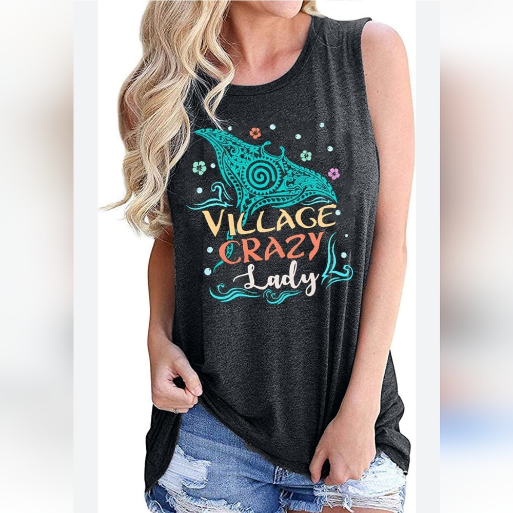💜5/$25.00💜New Village Crazy Lady Graphic Tank Top - Black